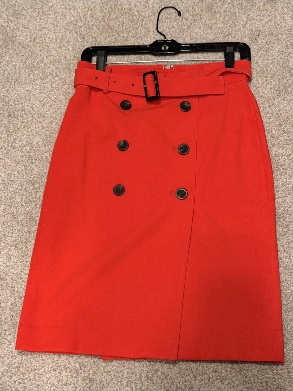 Ann Taylor Red Double-Breasted Belted Pencil Skirt